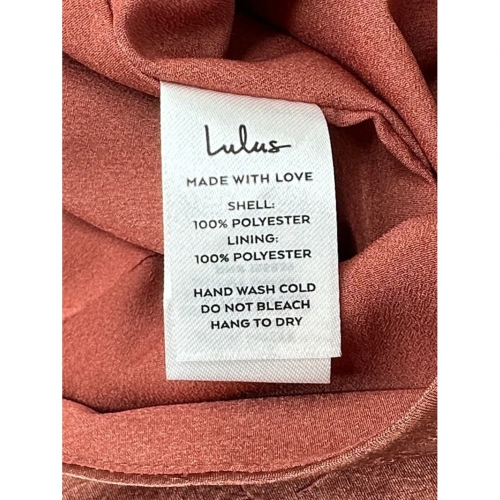 Lulus Rusty Rose Crinkle Satin Tie Front Jumpsuit‎ Size Medium Fully Lined